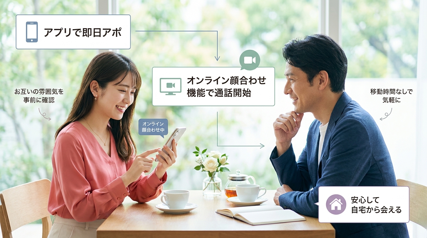 オンライン顔合わせ機能で自宅から会える仕組み